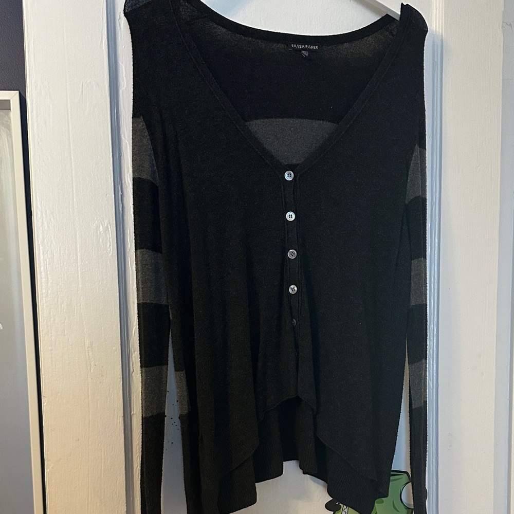 Eileen Fisher Black and Gray Button-Down Shirt